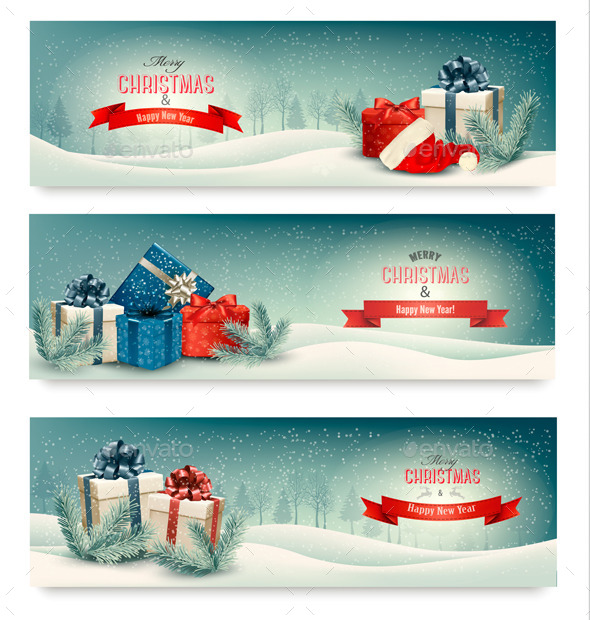 01_three_retro_holiday_christmas_banners_with_gift_boxes_and_snow_t