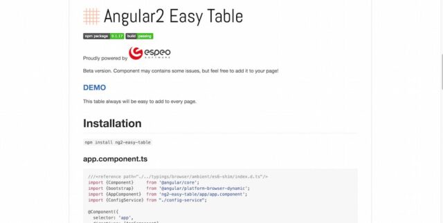 angular 2 easy table